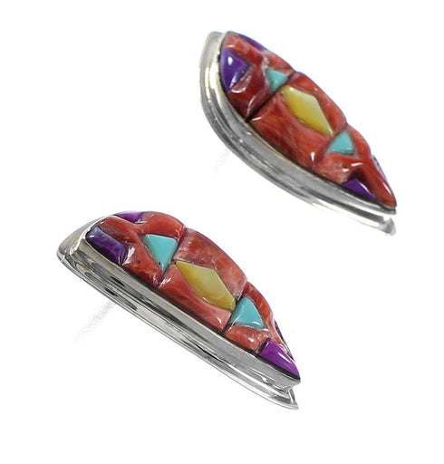 Genuine Sterling Silver Multicolor Inlay Post Earrings AX94707